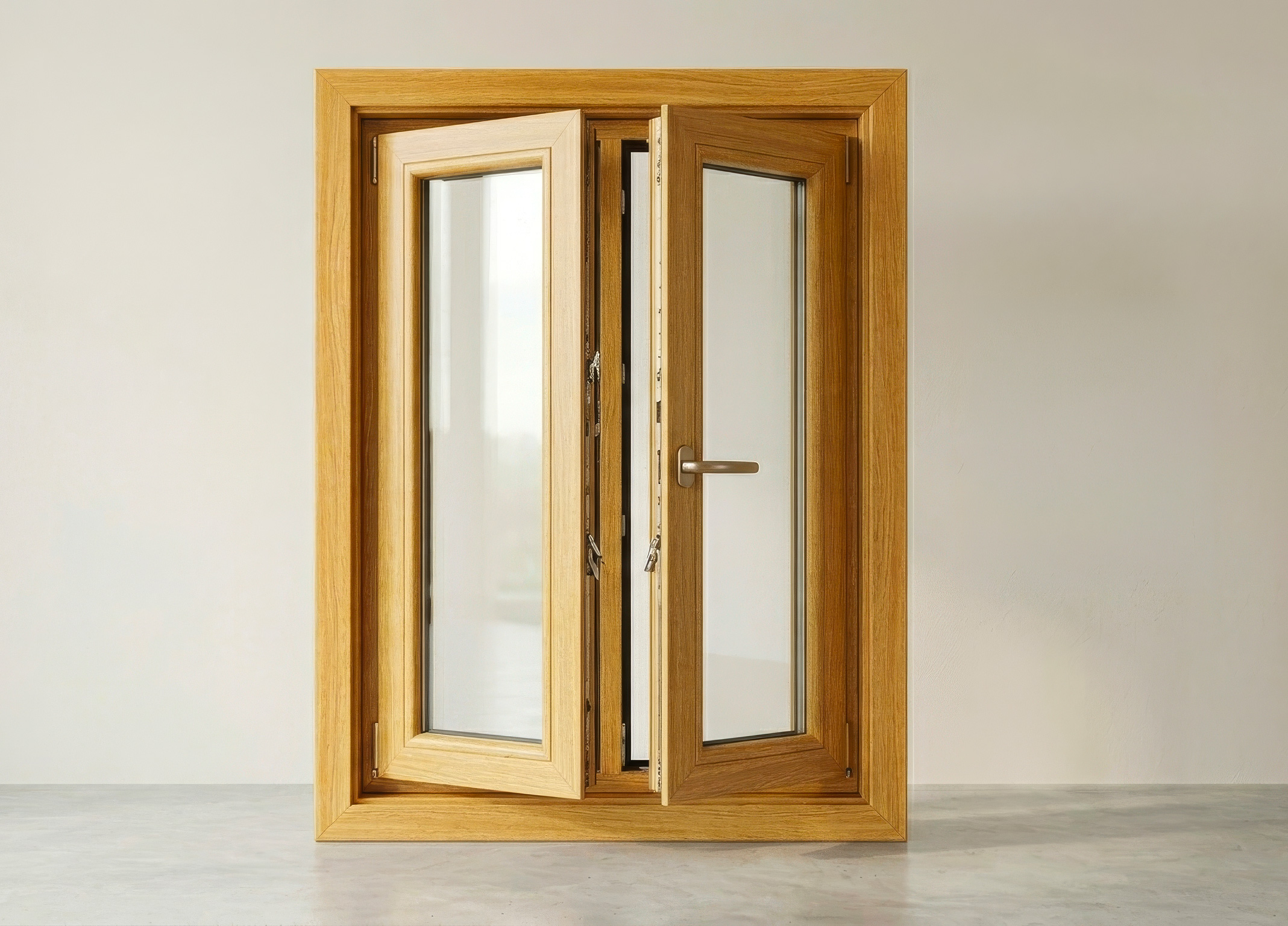 Finestra a due ante PVC effetto legno chiaro — Finestre